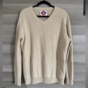 Jermyn & Bond Men's Beige V-Neck Wool Blend Knit Pullover Sweater Size XL